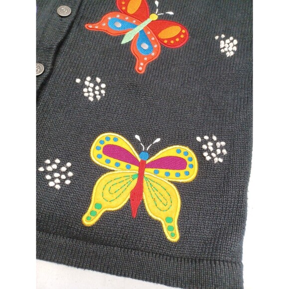 The Quacker Factory Womens Black Embroidered Butterflies Sweater Sz S - Picture 6 of 10